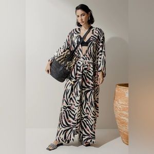 Sensi Studio zebra black pink beach robe dress size S fits small M L stars maxi